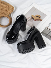 Minimalist Flatform Ankle Strap Pumps, Black Fashionable Buckle Decor Solid Color Ankle Strap Women's